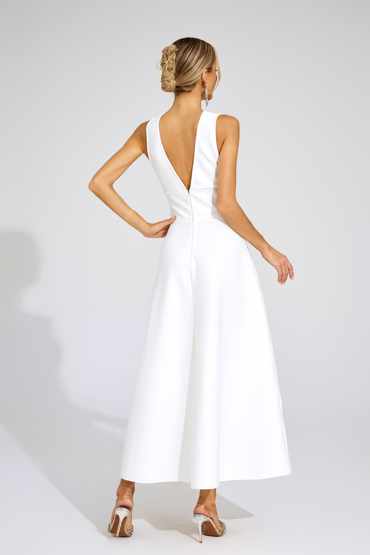 Dakari Crystal Embellished A Line Midi Dress In White