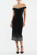 Nketiah Pearl Polka Dots Embellished Midi Dress In Black