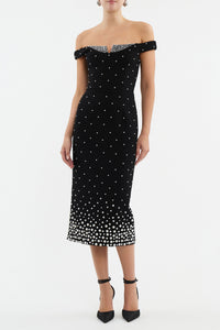 Nketiah Pearl Polka Dots Embellished Midi Dress In Black