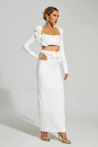 Dellis Flower Bandage Skirt Set In White