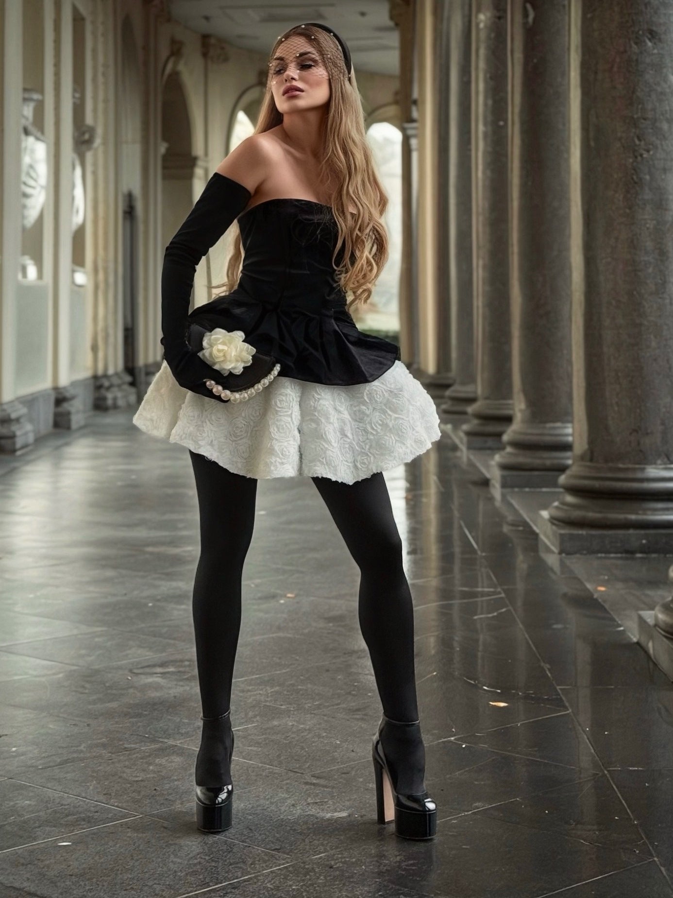 Renaud Strapless Corset Floral A Line Velvet Mini Dress