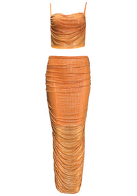 Laelthar Sparkly Draped Maxi Two Piece Dress In Orange
