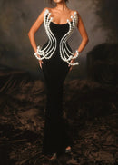 Zorath Strapless Pearl Detail Maxi Dress In Black