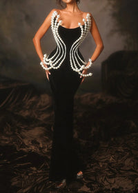 Zorath Strapless Pearl Detail Maxi Dress In Black