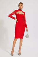Kawko Lace Sleeve Bandage Dress In Red