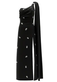 Vazvara One Shoulder Crystal Detail Maxi Dress In White