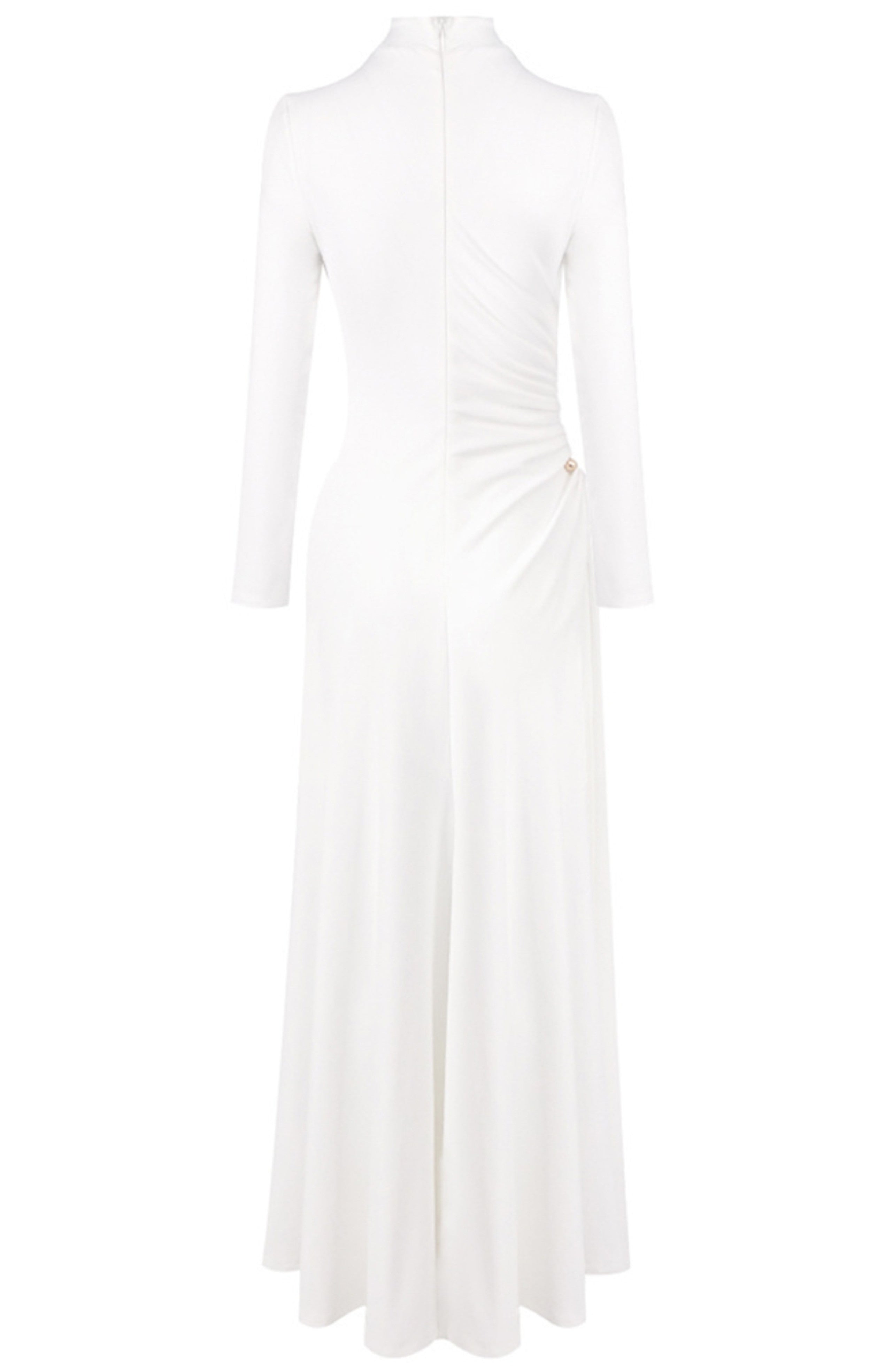 Calyx Long Sleeves Draped Detail Maxi Dress In White