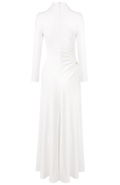 Calyx Long Sleeves Draped Detail Maxi Dress In White