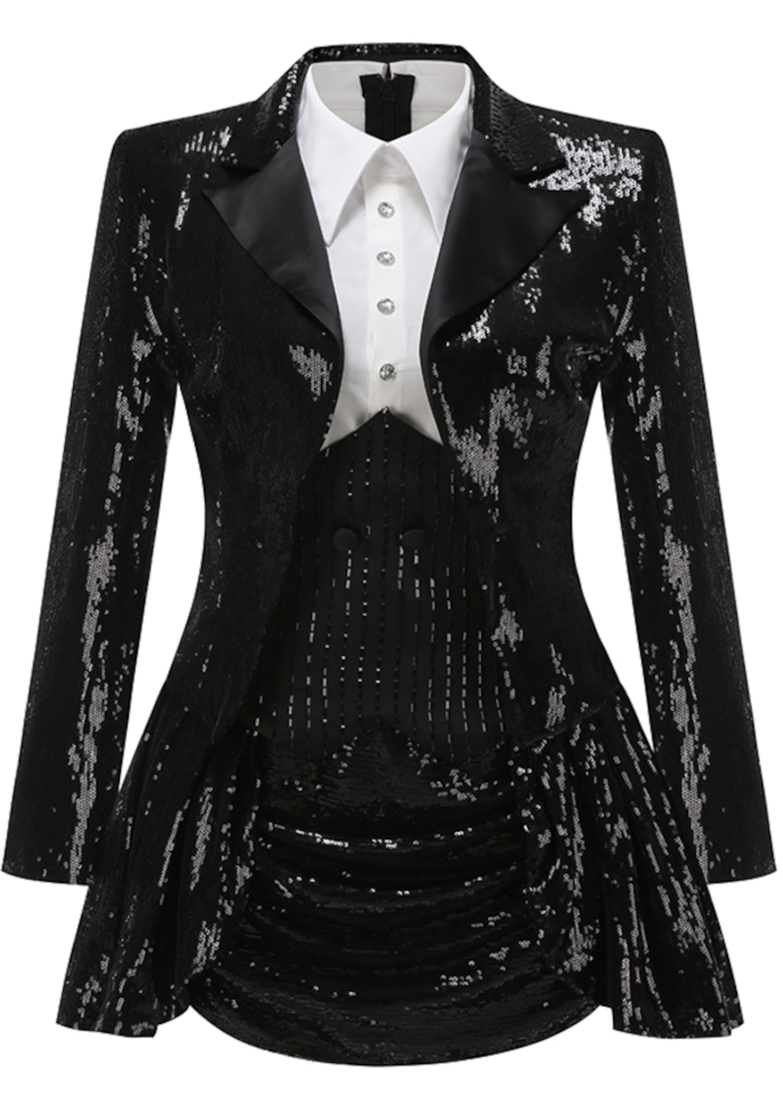 Reeves Long Sleeve Sequin Two Piece Dress In Black