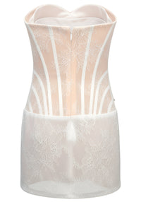 Imaginer Strapless Lace Tassel Mini Dress In White