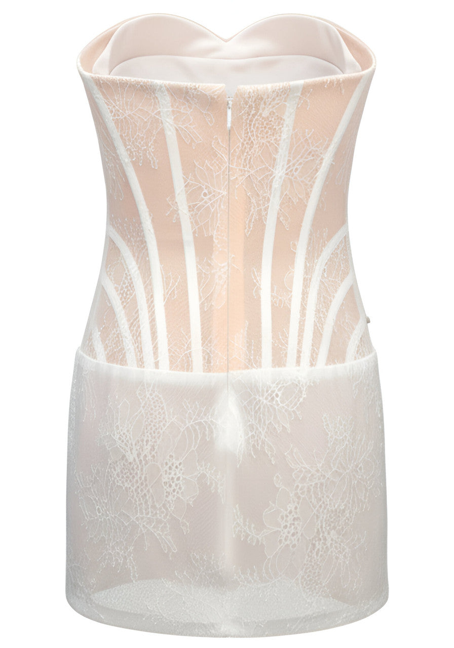 Imaginer Strapless Lace Tassel Mini Dress In White