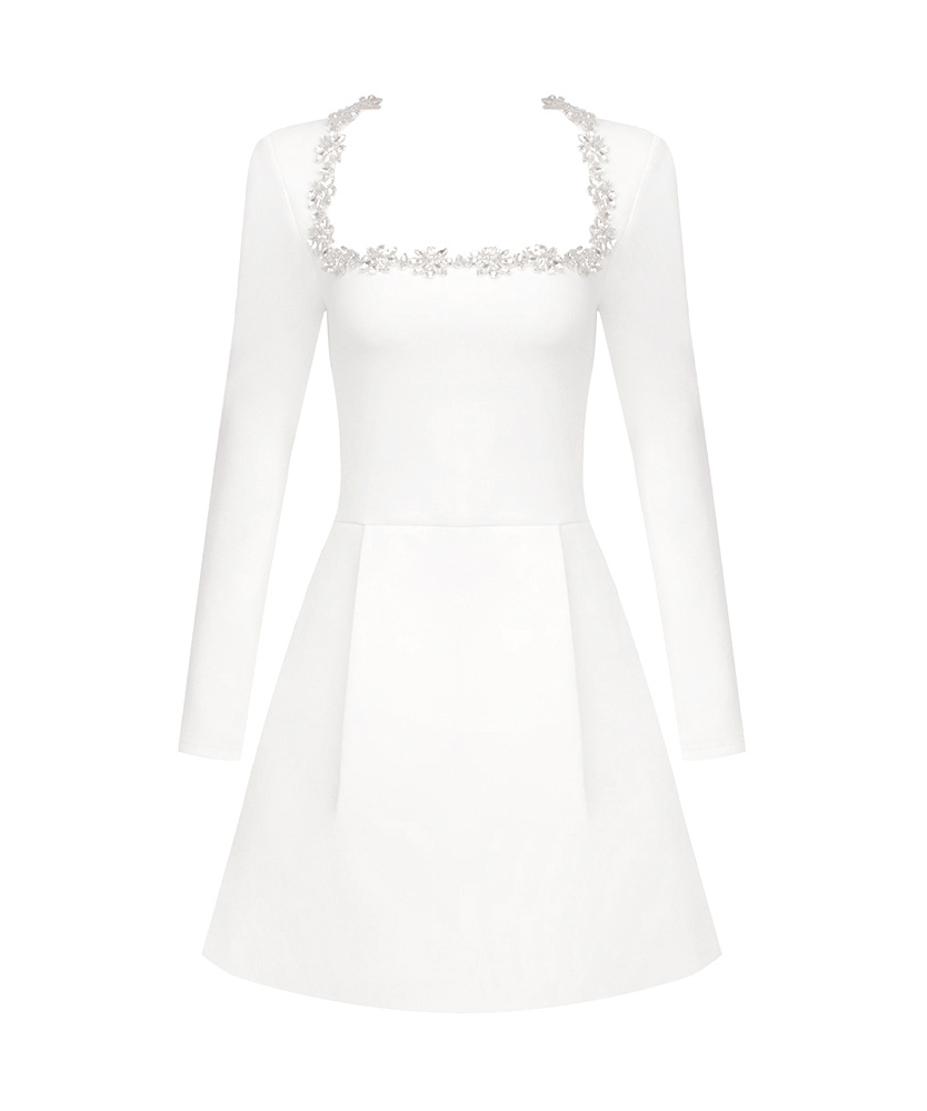 Amos Jewel-Embellished Trim Mini Dress In White