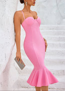 Uzgoth Bustier Fluted Midi Dress In Pink