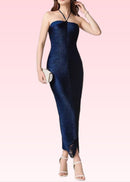 Helaine Halter Tassel Detail Maxi Dress In Blue