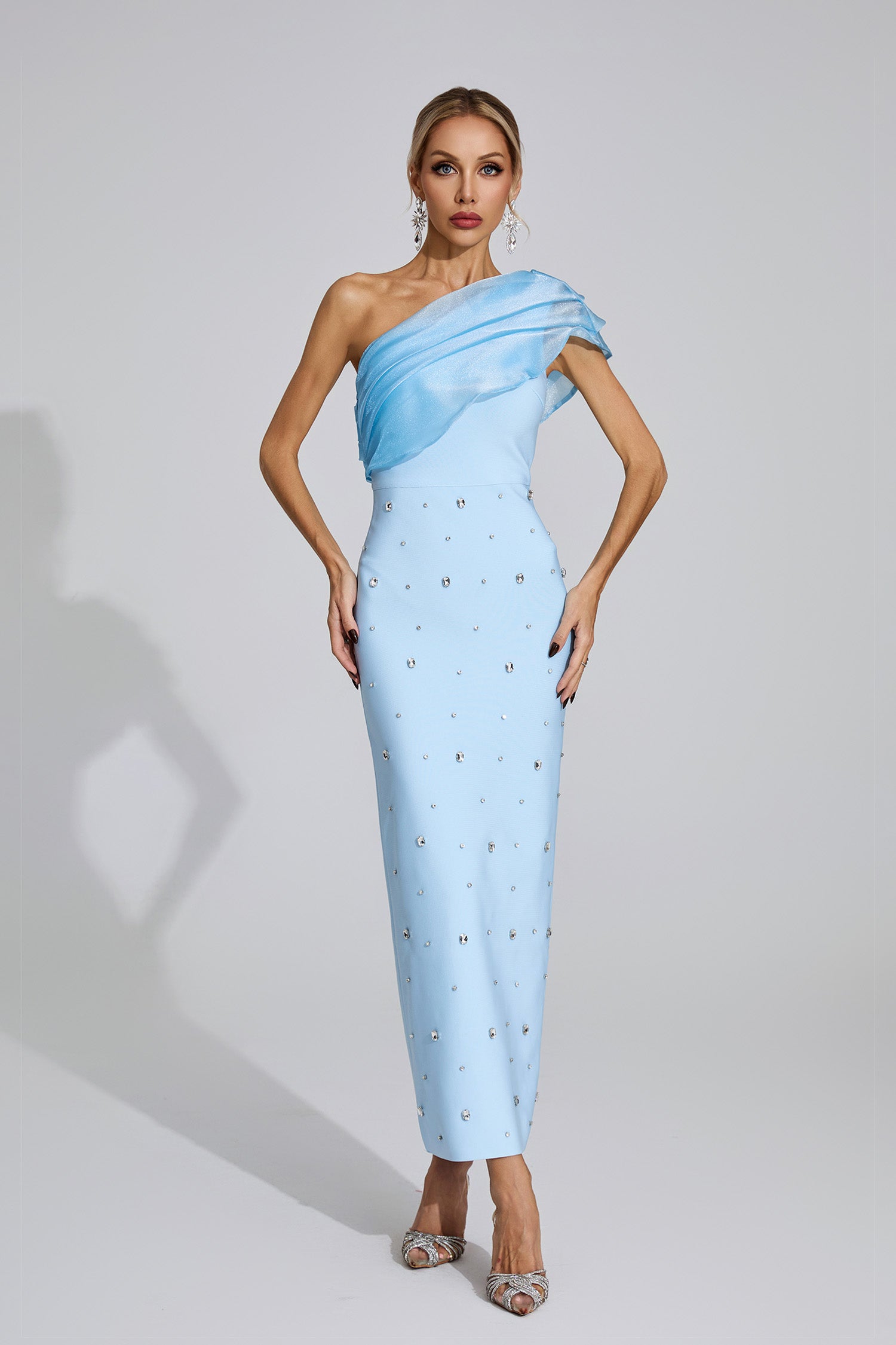 Eryndra Diamond Bandage Maxi Dress In Blue