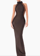 Emberi Braided Mesh Insert Maxi Dress In Brown