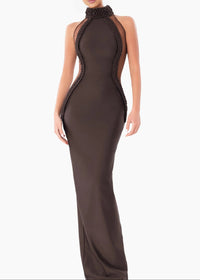 Emberi Braided Mesh Insert Maxi Dress In Brown