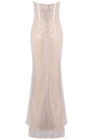 Pagan Strapless Pearl Sequin Corset Maxi Dress In Nude