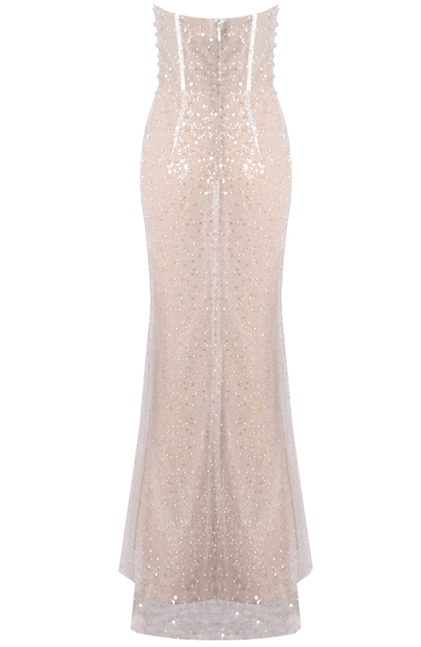 Pagan Strapless Pearl Sequin Corset Maxi Dress In Nude