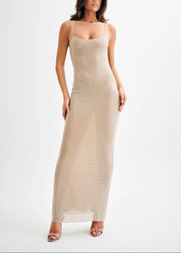 Aelithar Mesh Insert Sparkly Backless Maxi Dress In Nude