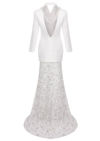 Nedelya Crystal-Embellished Backless Suit Blazer And Maxi Skirt Set