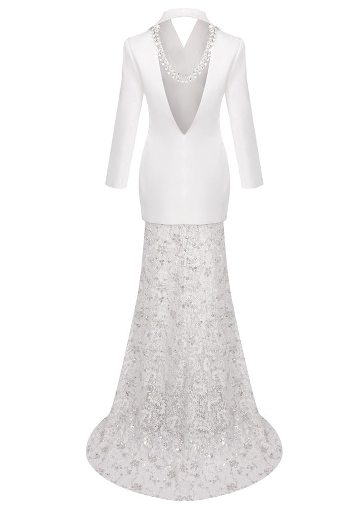 Nedelya Crystal-Embellished Backless Suit Blazer And Maxi Skirt Set