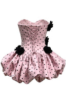 Ahanu Polka Dot Strapless Floral Corset Puff Mini Dress In Pink