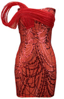 Ozgoth Strapless Sequin Mini Dress In Red