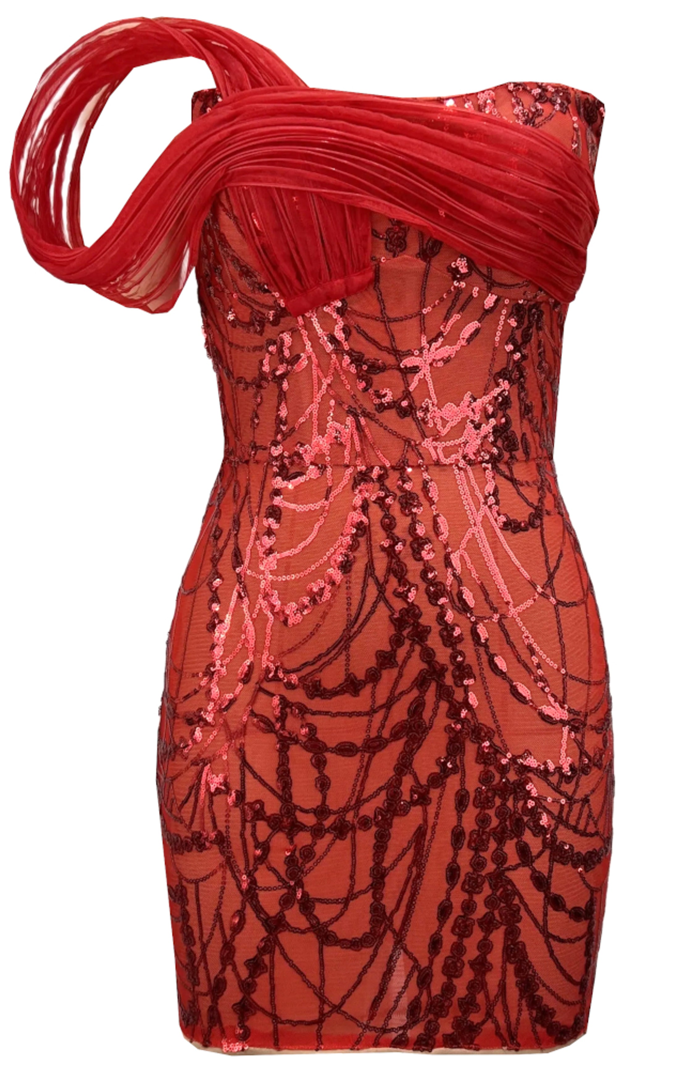 Ozgoth Strapless Sequin Mini Dress In Red