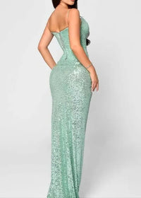 Raldris Sequin Draped Corset Maxi Dress In Green