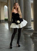 Renaud Strapless Corset Floral A Line Velvet Mini Dress