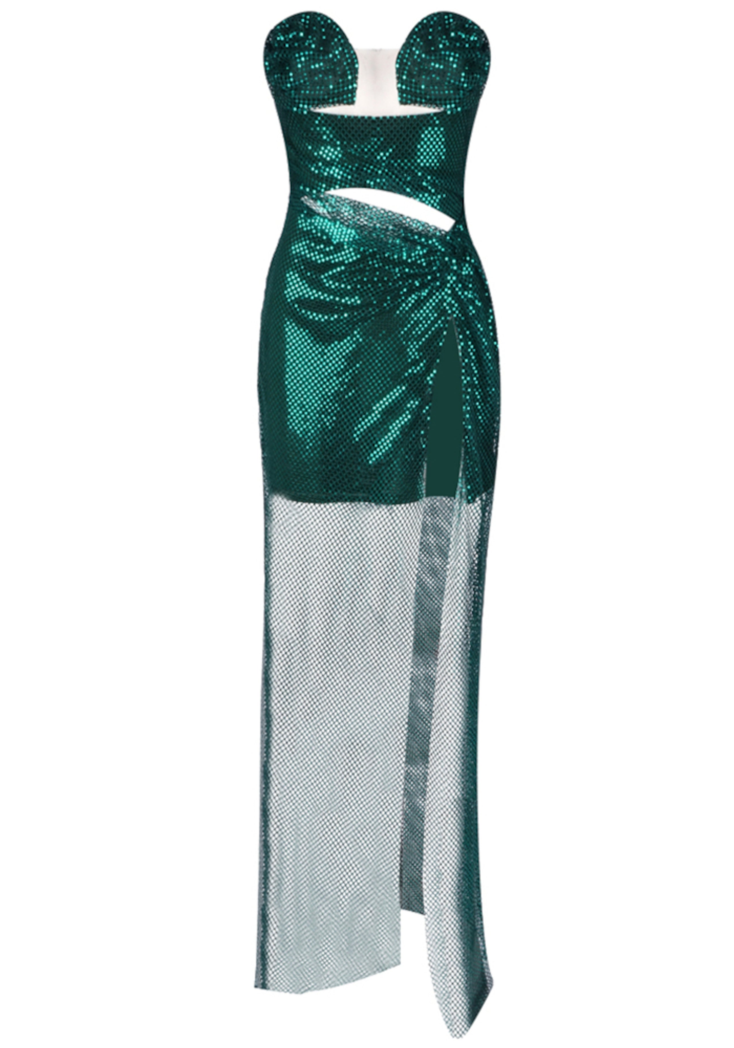 Jasiri Strapless Sparkly Maxi Dress In Green