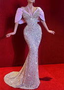 Jasani Halter Bardot Crystal Sequin Maxi Dress In Pink