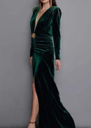 Kiki Velvet Tassel V-Neck Maxi Dress In Green