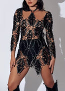 Zylon Long Sleeve Leather Mini Dress