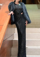 Haxara Crystal Cutout Maxi Dress In Black