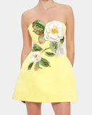 Arygon Strapless Embroidered Floral Mini Dress In Yellow