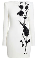 Kaseko Long Sleeve Sequin Floral Detail Mini Dress In White