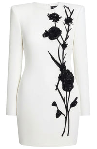 Kaseko Long Sleeve Sequin Floral Detail Mini Dress In White