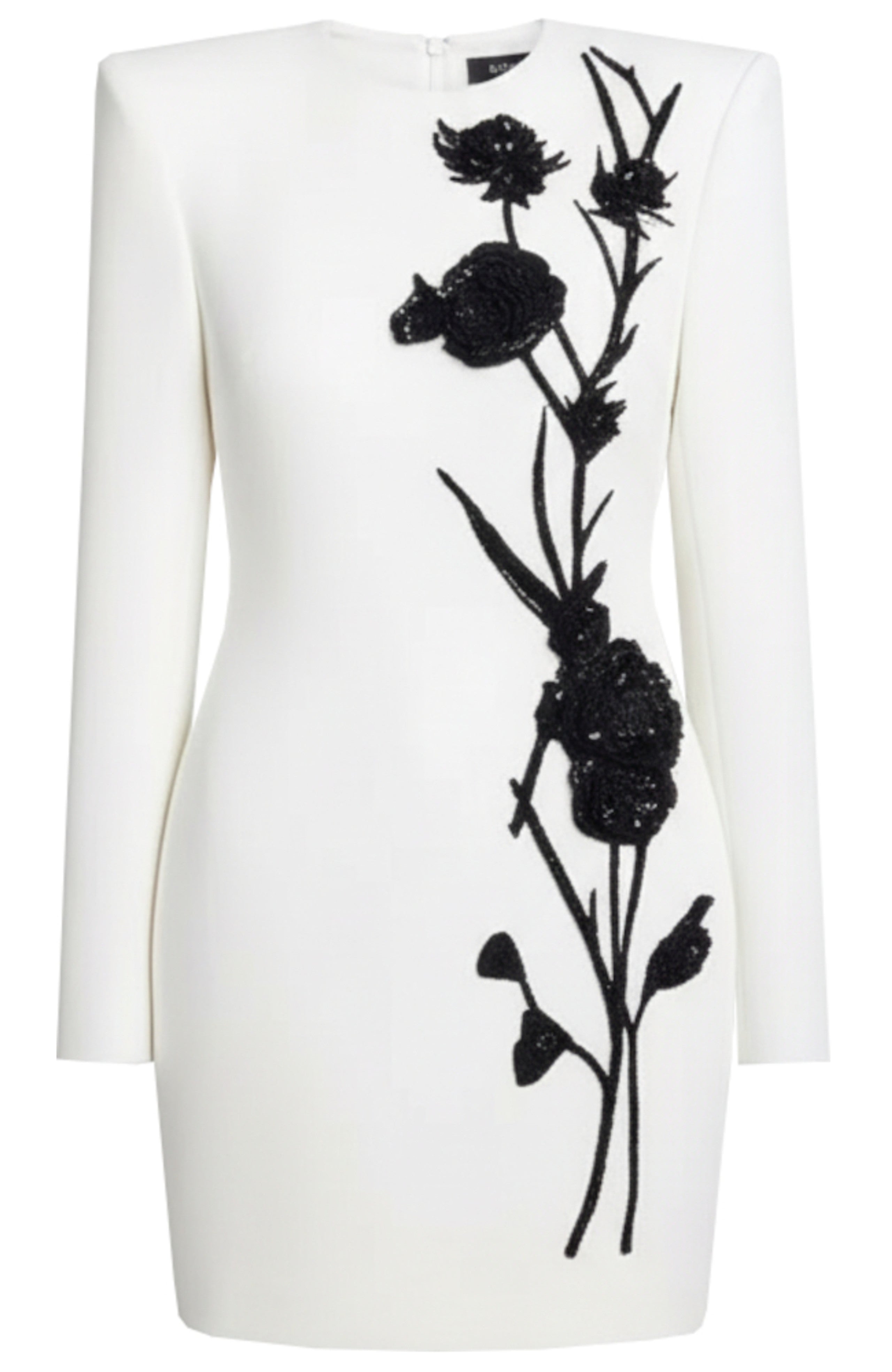 Kaseko Long Sleeve Sequin Floral Detail Mini Dress In White