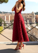 Ionocraft Strapless Floral A Line Midi Dress In Red