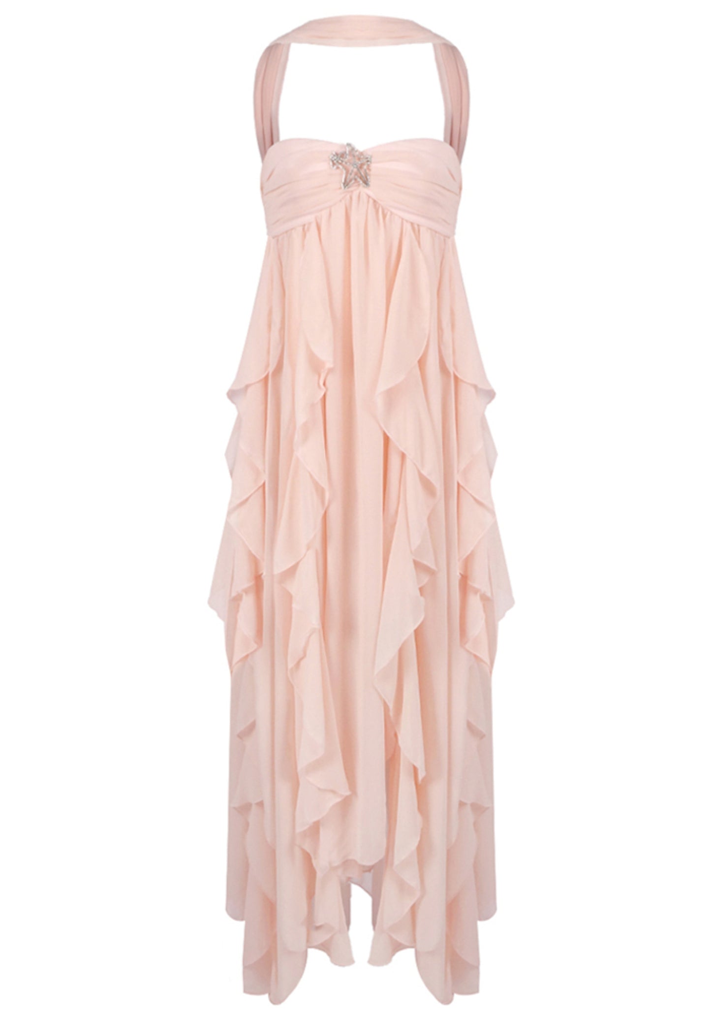 Noelia Strapless Ruffle Maxi Dress In Nude Pink