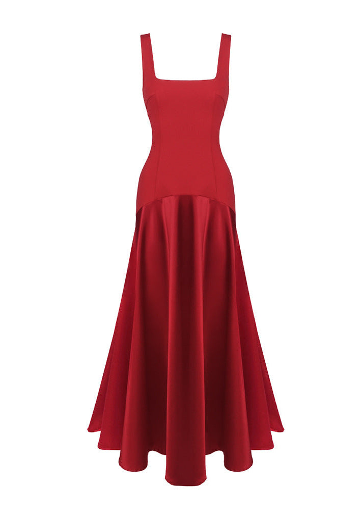 Bouvier Asymmetric Cut A Line Maxi Dress In Red