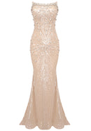 Haelric Strapless Crystal Sequined Maxi Dress In Nude