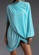 Dravyx Long Sleeve Fold Splice Mini Dress In Blue