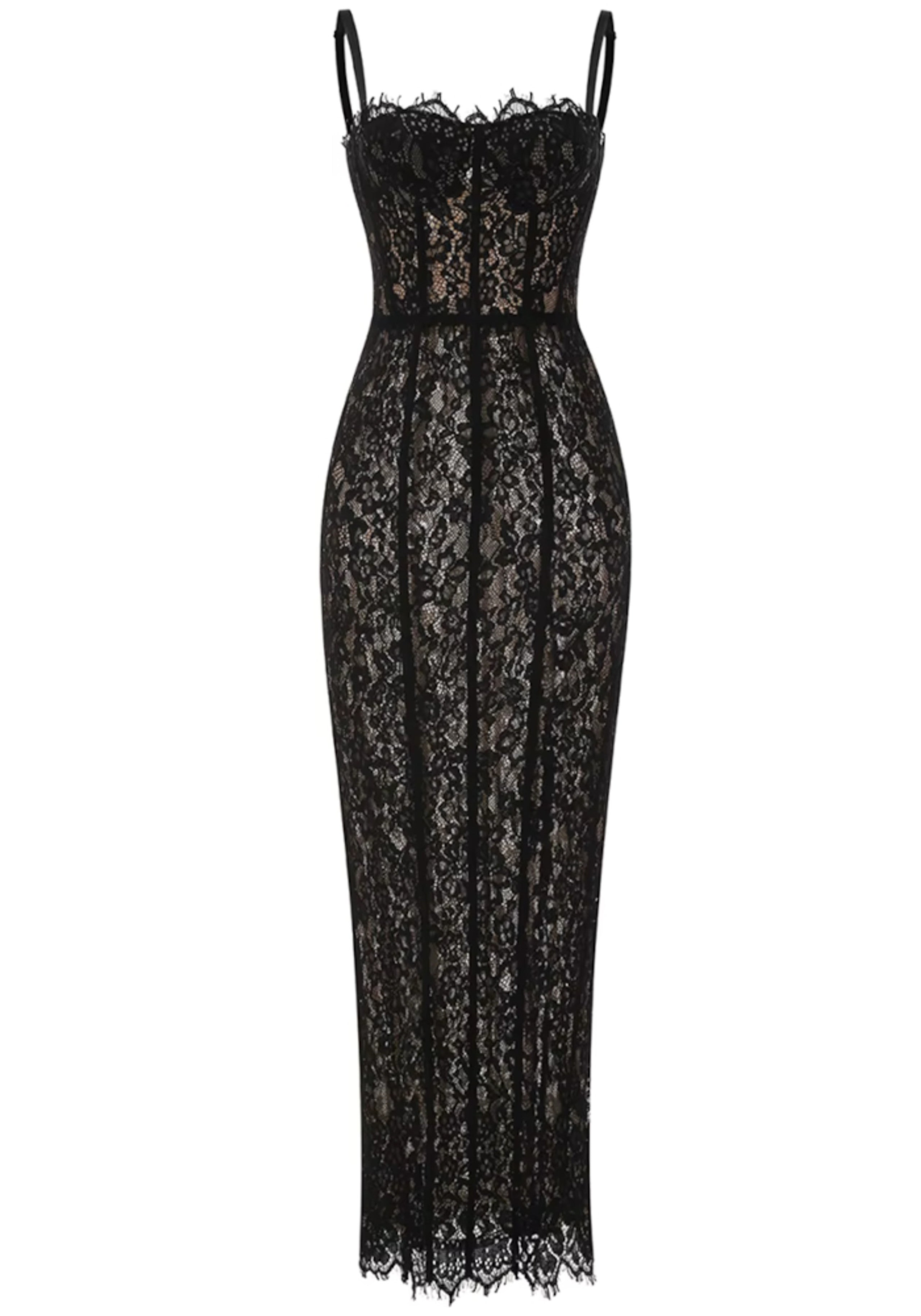 Azdorin Lace Bustier Detail Maxi Dress In Black