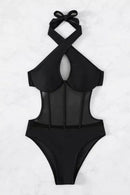 Aruba Halter Mesh One Piece Swimwear In Black