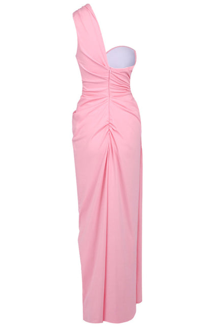 Syrax One Shoulder Draped Maxi Dress In Pink