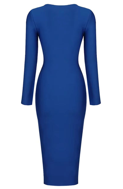 Grey Plunge Reversible Bandage Midi Dress In Blue