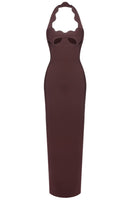 Bakir Halter Cutout Bustier Maxi Dress In Brown